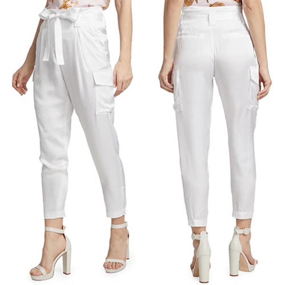 L'Agence High Rise Tie Belt Roxy Paperbag Cargo Pant Women's White Size: 6 NWT